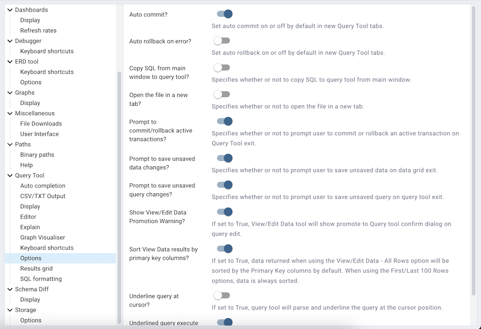 Preferences sqleditor options section